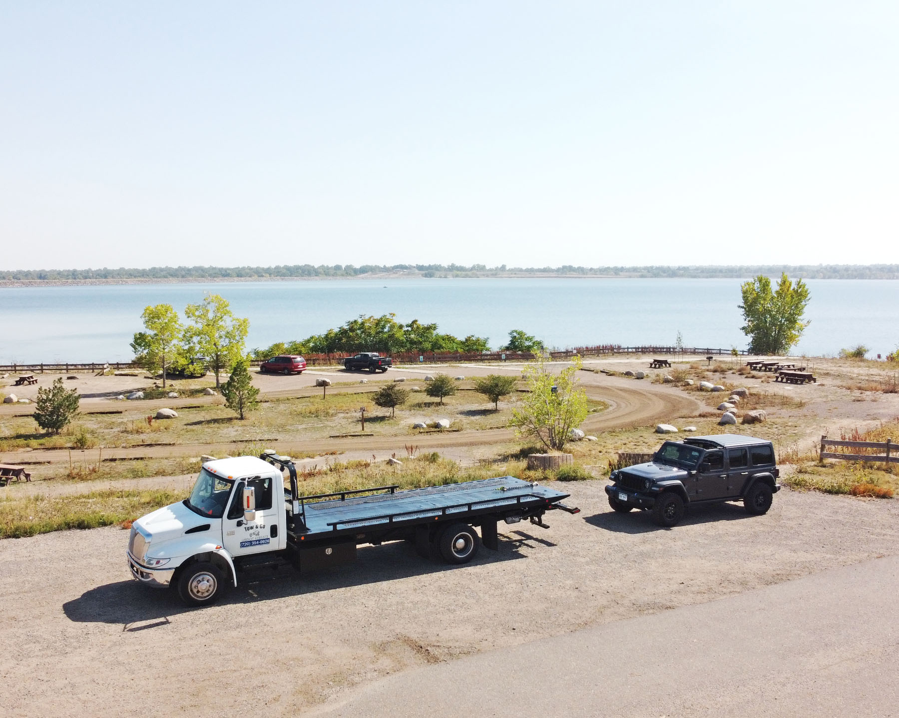 Aerial view of the tow truck